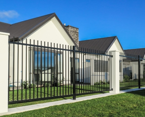 Image showing aluminium security fencing surrounding a residential property's front lawn area