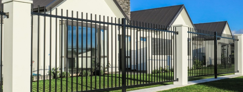 Image showing aluminium security fencing surrounding a residential property's front lawn area